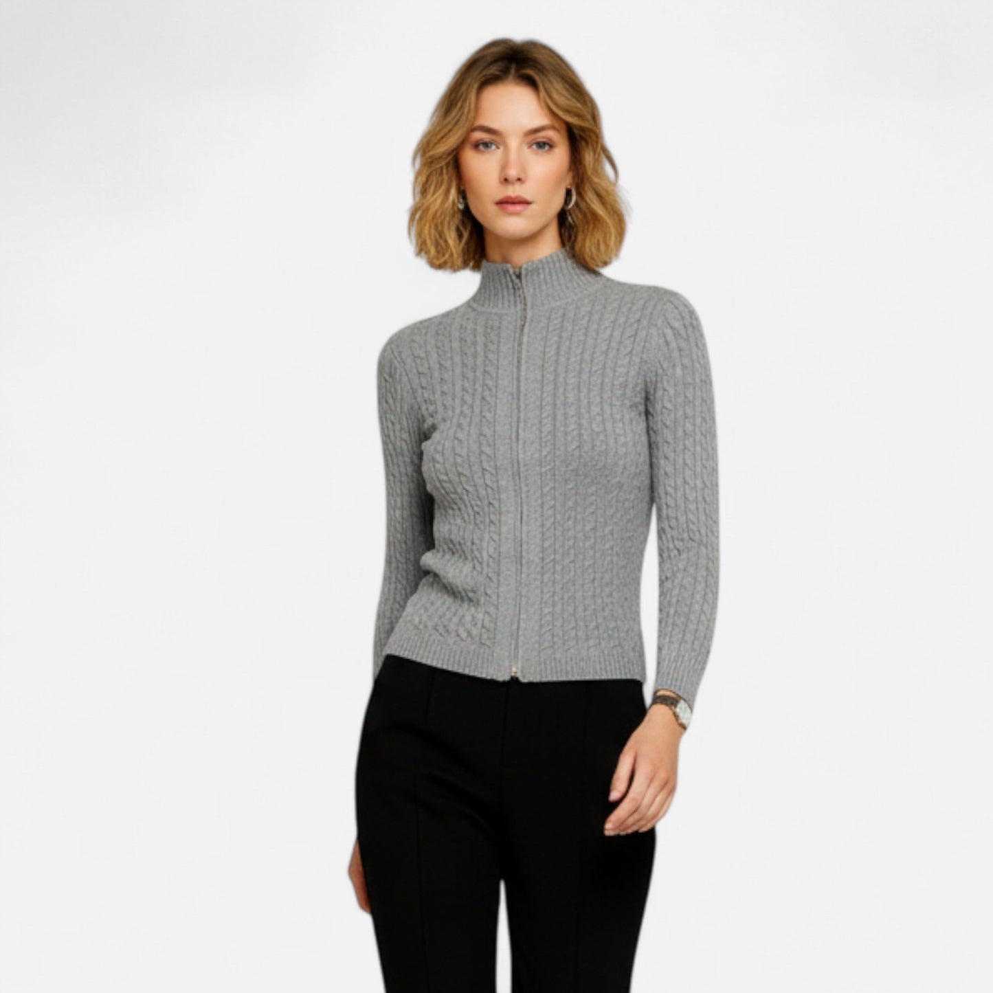 Maison Avenoire | Cardigan Femme Col Roulé Zippé Élégant