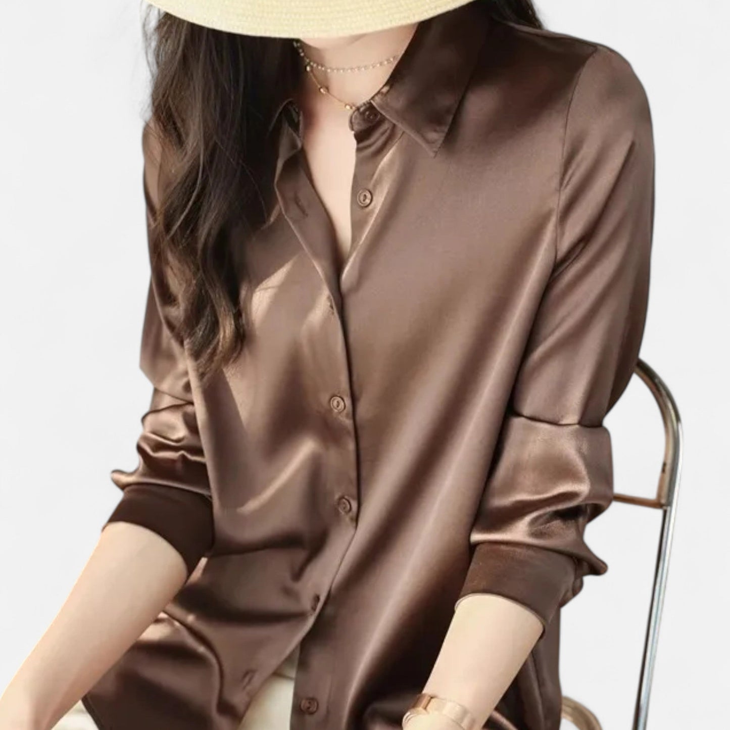 Maison Avenoire | Blouse Femme Satin Col Classique Élégance